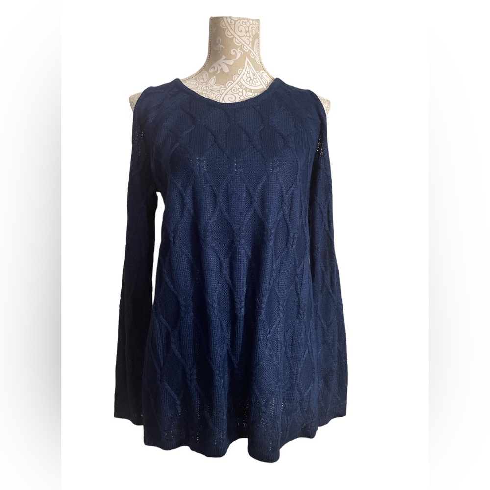 Design History Women’s Size Small Cold Shoulder Blue Sweater